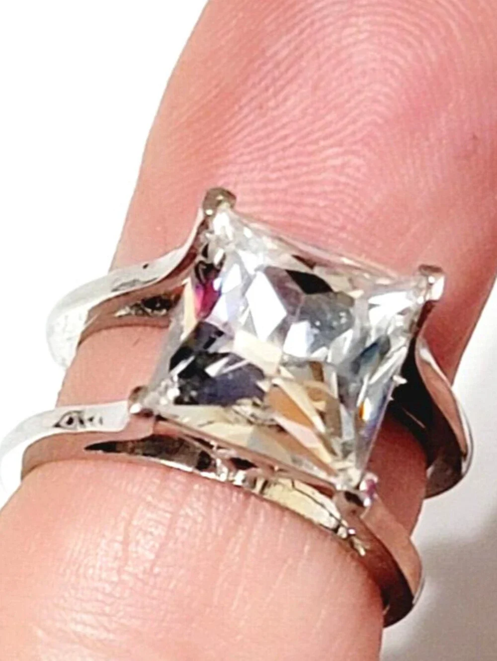 Marquis-Cut Double Band Glass Ring Size 7 Silver-tone Statement r-